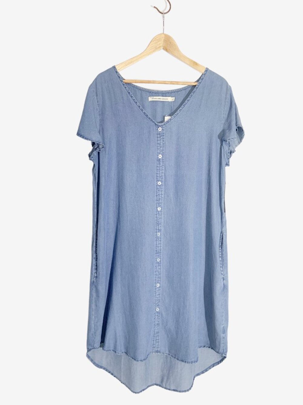 NWT STANDARD GRACE Lyocell Denim Shirt Dress with Pockets  / size Large